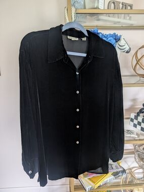 Vintage Black Velvet Ann Taylor Women's Button-down Blouse